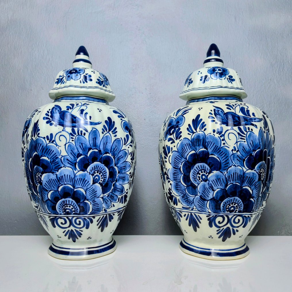 Vase avec couvercle (2) - Ensemble de vases en Delftware bleu rare - N° 246 ★ Certificat - 30 cm - Porcelaine #1.0