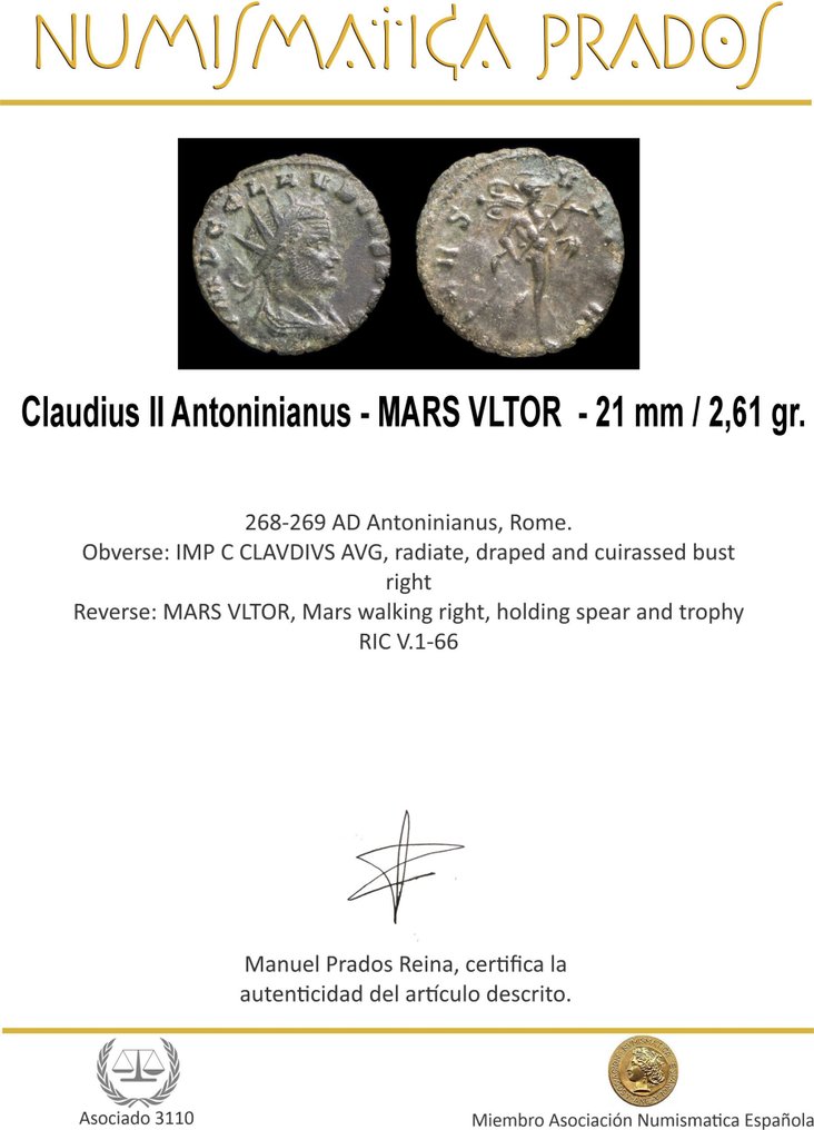 羅馬帝國. 克勞狄二世  (AD 268-270). Antoninianus MARS VLTOR  (沒有保留價) #1.0