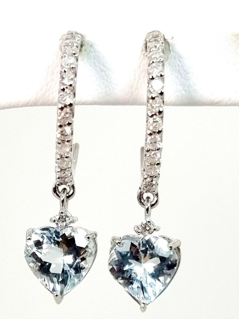 Σκουλαρίκια - 18 καράτια Λευκός χρυσός Ακουαμαρίνης - Διαμάντι #2.1