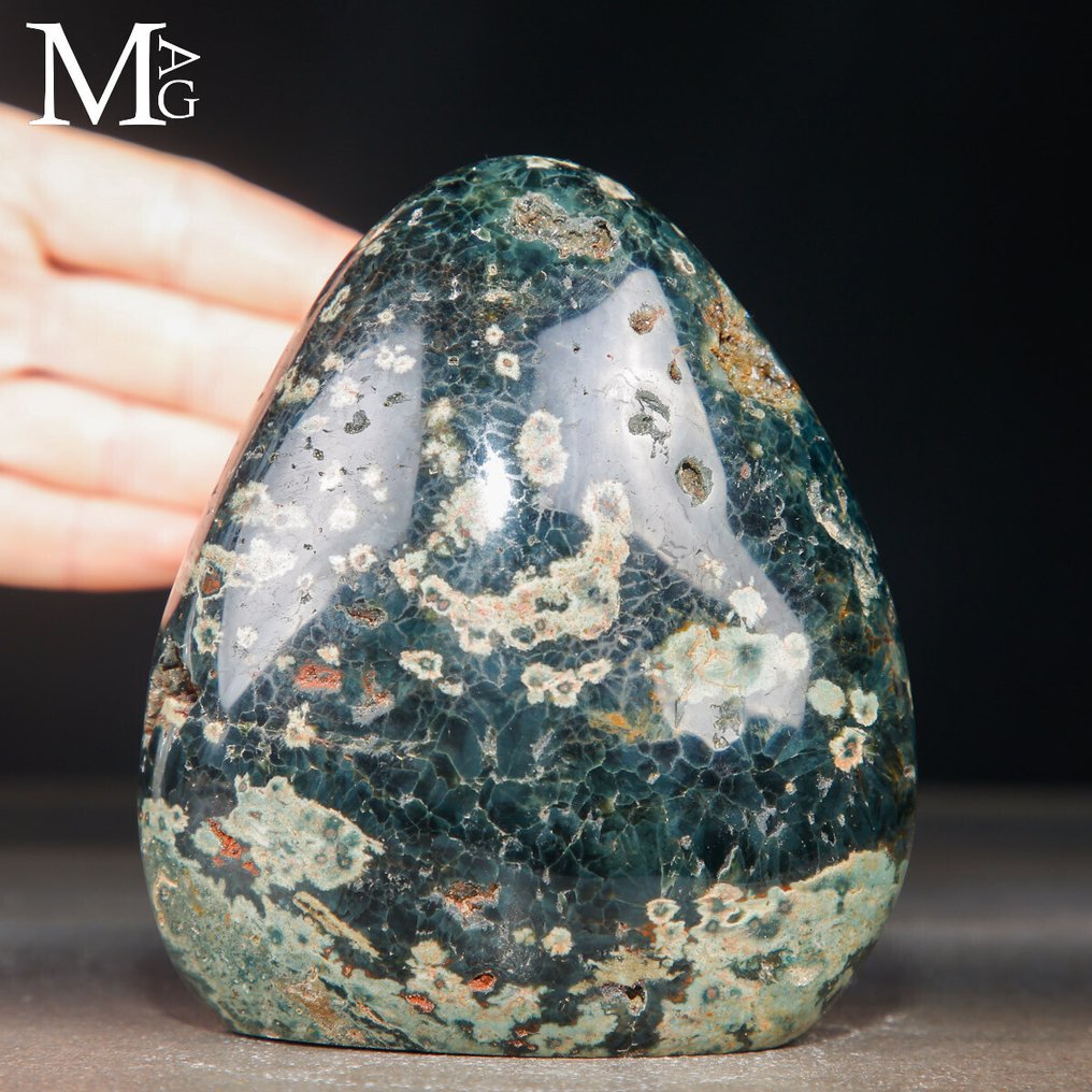 Ο Σπάνιος 4ος φλέβα Ocean Jasper - Orbicular Jasper - Ύψος: 113 mm - Πλάτος: 100 mm- 840 g #1.0