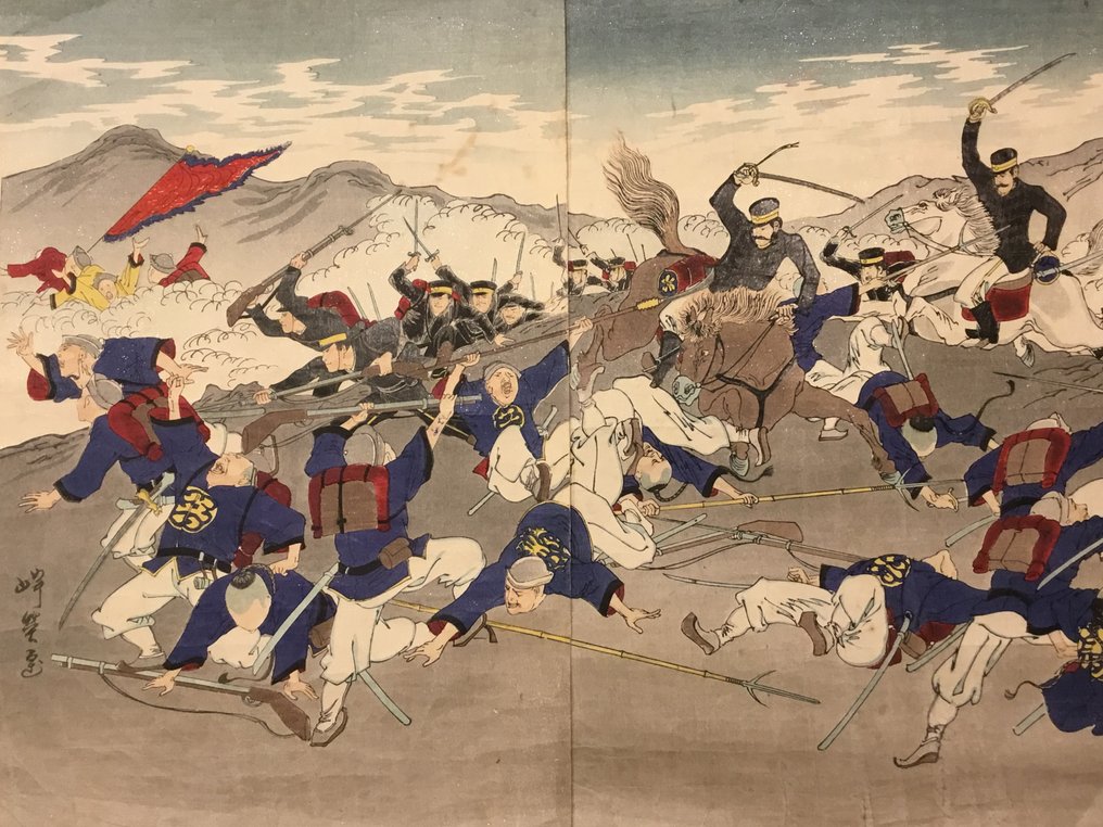 Dappere strijd bij de slag om Jiuliancheng - Άγνωστος καλλιτέχνης - Ιαπωνία - Meiji period (1868-1912)  (χωρίς τιμή ασφαλείας) #1.0