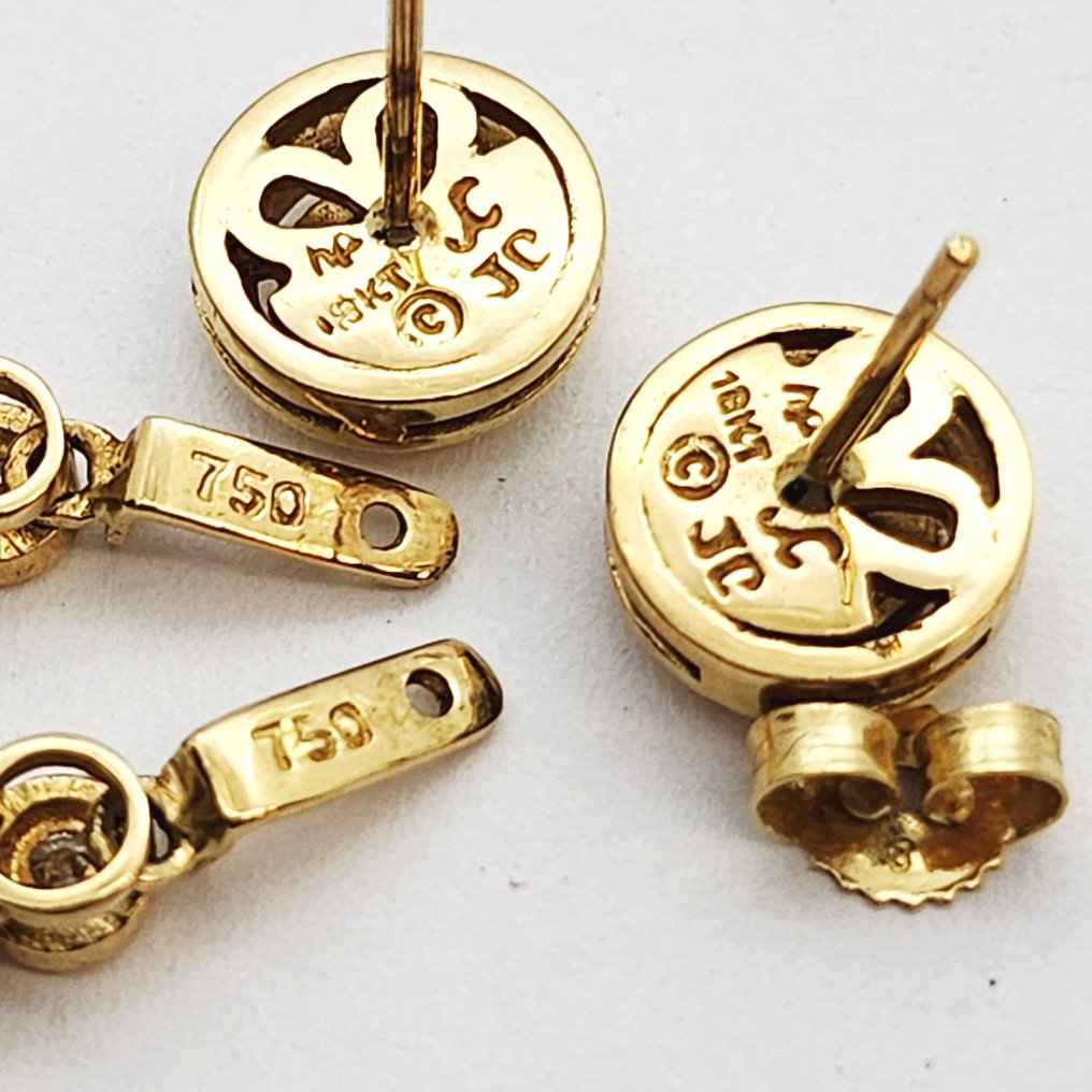 Drop fülbevaló - 18 kt. Sárga arany Gyöngy - Gyémánt #4.3