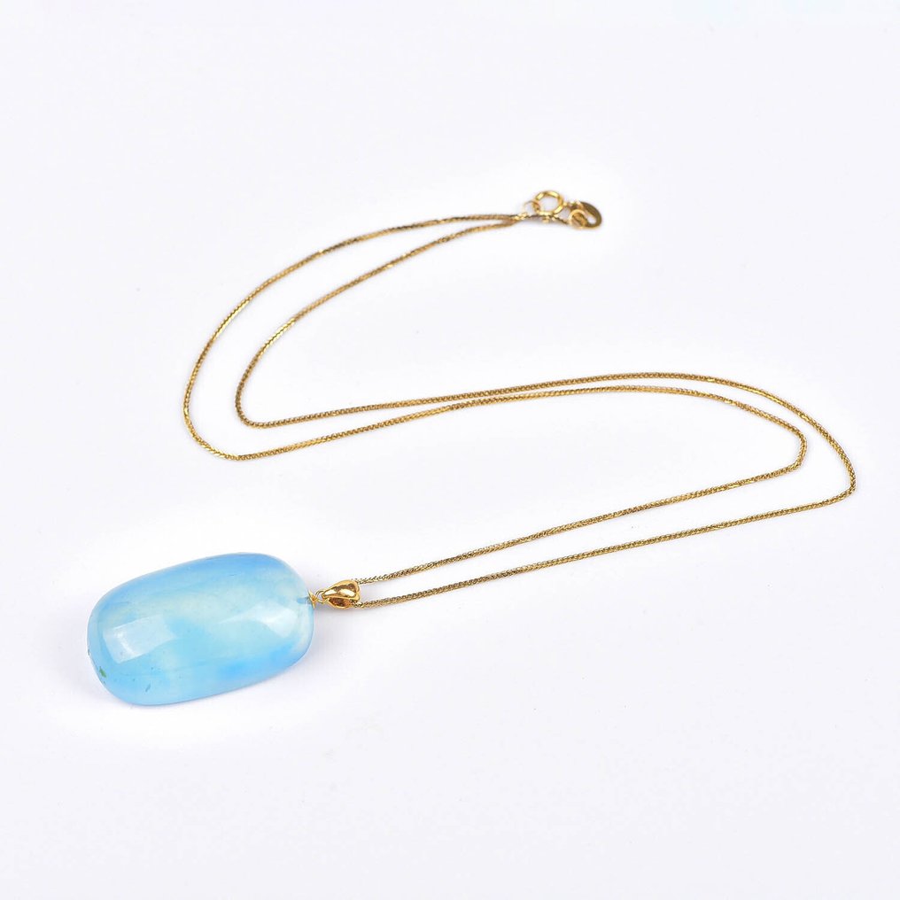 沒有保留價 - 吊墜頸鏈 - 18 克拉 黃金 海藍寶石 - ALGT 认证 #1.0