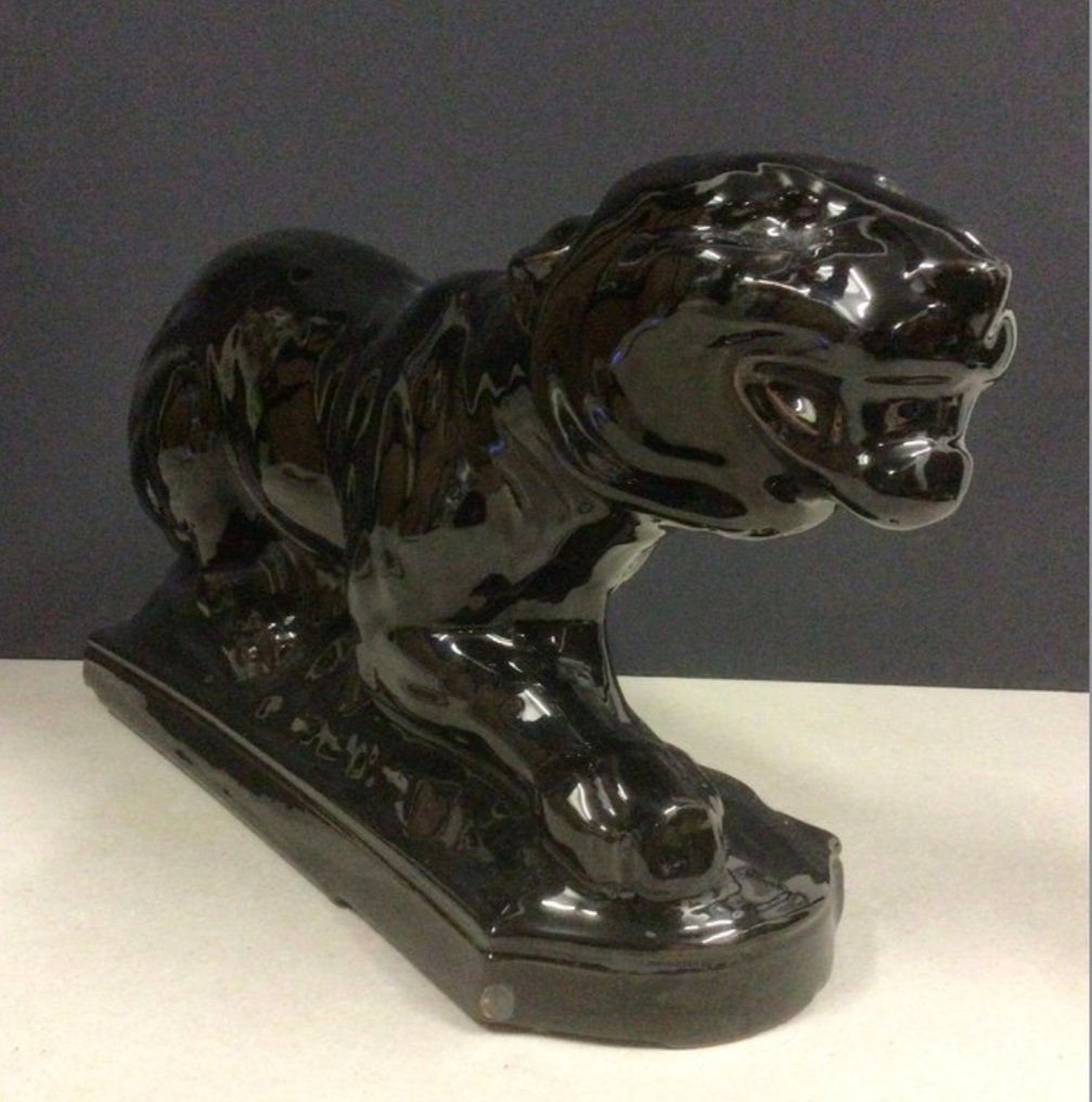 Digoin - Skulptur, Black Panther/Jaguar Art Deco - 45 cm - Keramikk, Glasur, Glassert terrakotta - 1930 #1.0