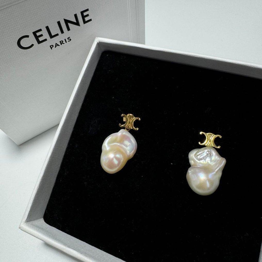 Céline - Gyöngy - Fém - Stud fülbevaló - Édesvízi barokk gyöngy #1.0
