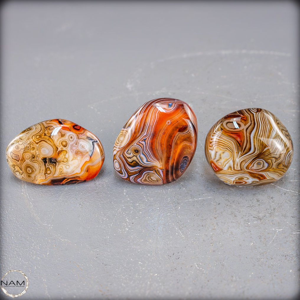 Set di forme libere in sardonyx e acquamarina nastro vivace, colori profondi e motivi straordinari- 295.95 g - (3) #4.3