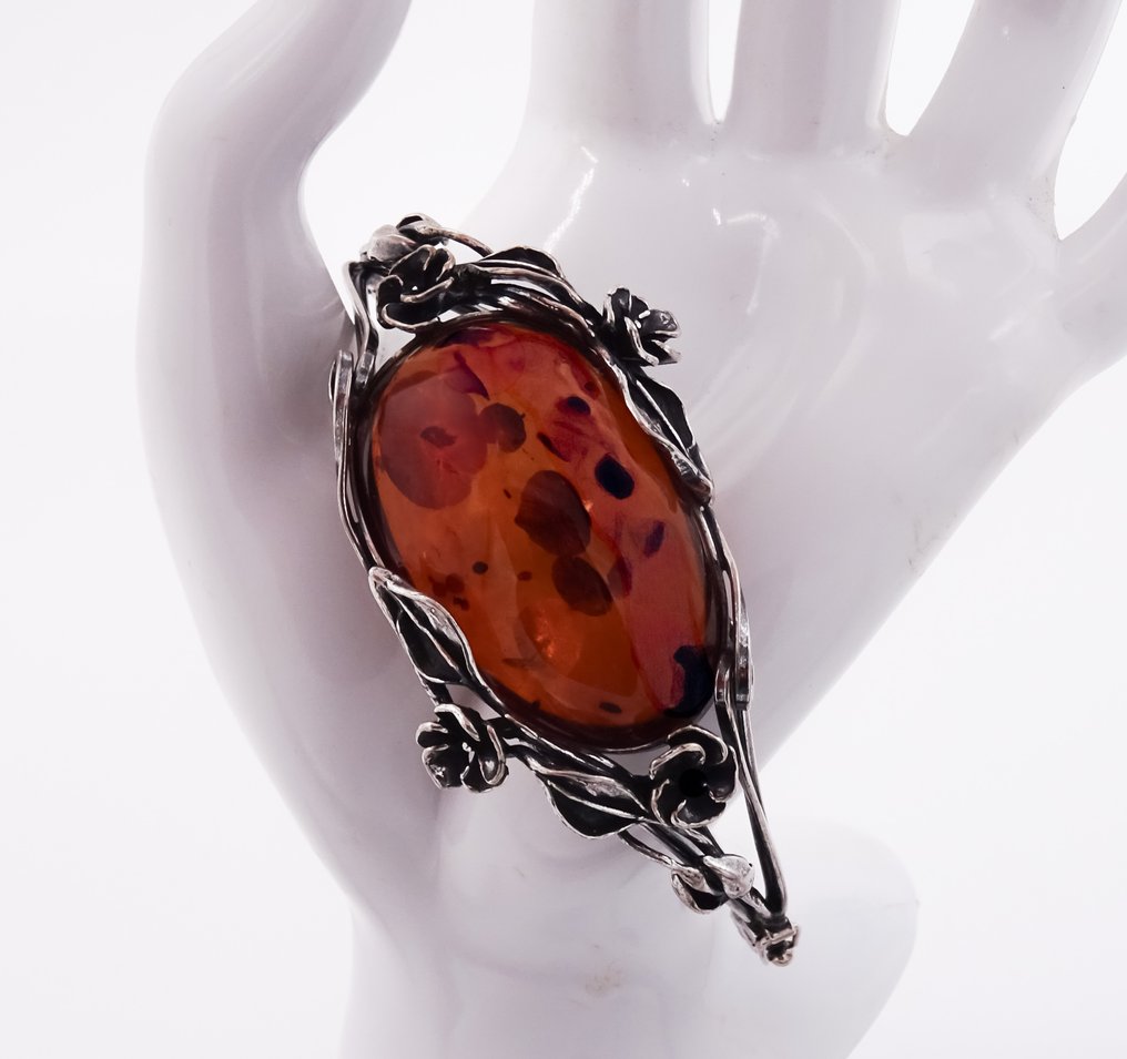 没有保留价 - 手镯 银, 被涂黑 - 50.00ct. tw. 琥珀 - 925,手镯,手工 #3.2