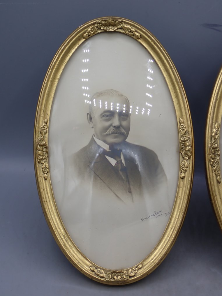 相框 (2) - 鍍金木 - 一对椭圆金箔木制品 #1.0