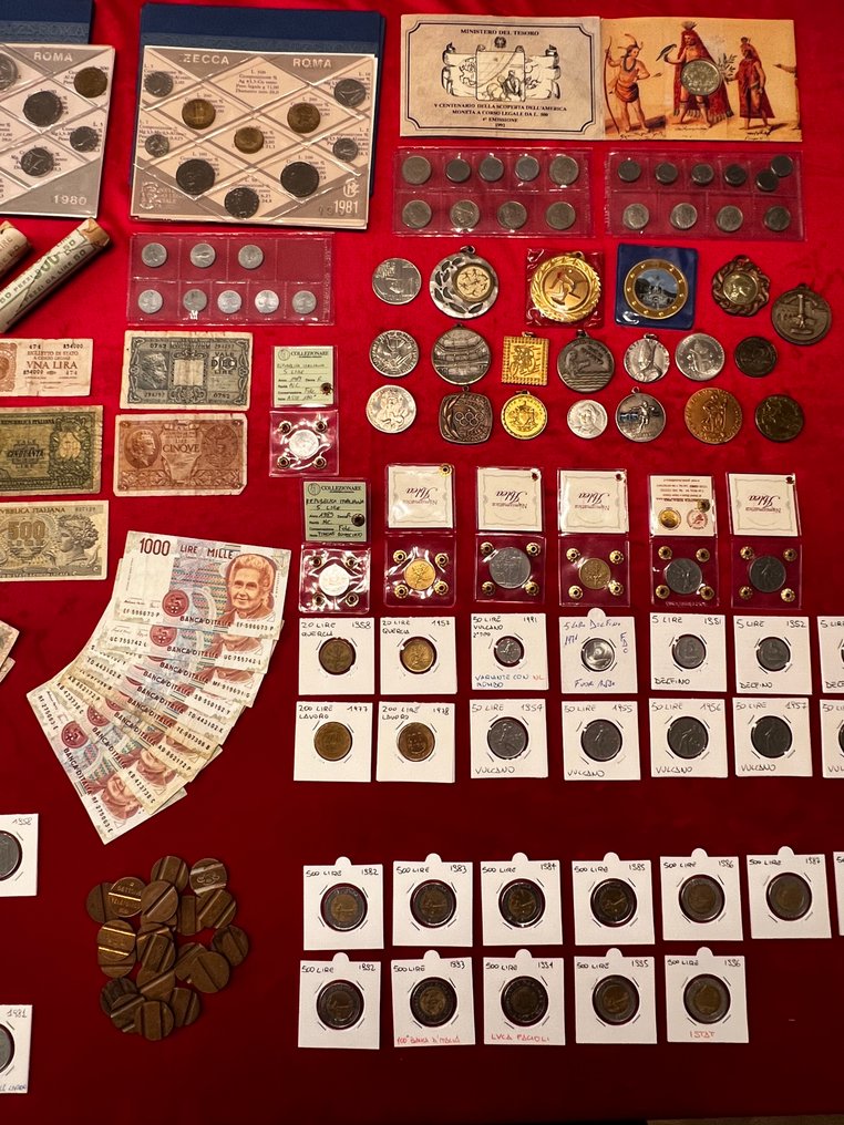 Italia. Lotto da oltre 780 monete, banconote, rotolini, miniassegni, francobolli Repubblica Italiana con (Sin precio de reserva) #2.1