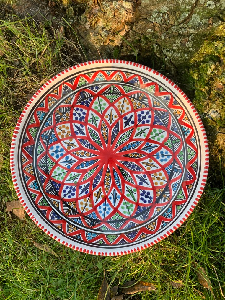 Bol - geometrikus dísztál - Cserép - Dar Jaziri - Sidi Bou Saïd - Kerámia - Tunézia - Late 20th century #1.0