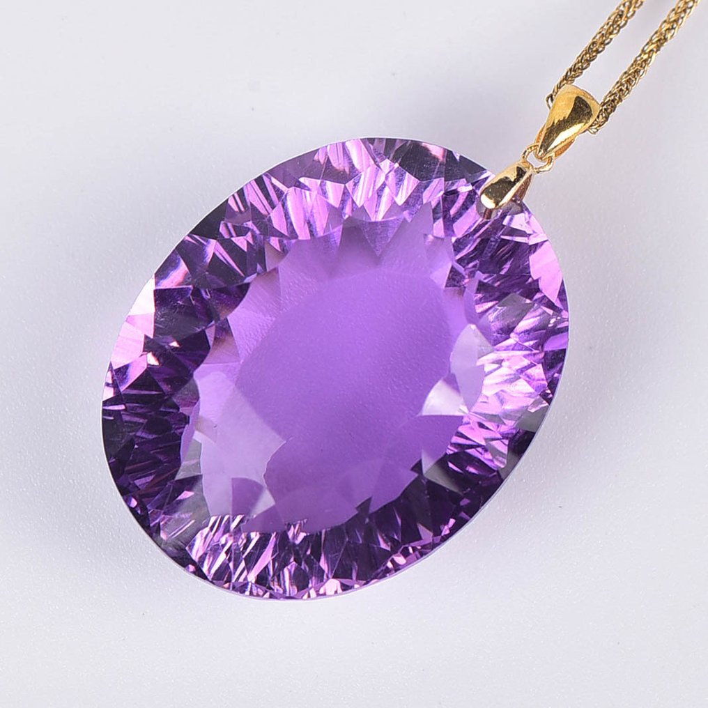 没有保留价 - 吊坠项链 - 18K包金 黄金 紫水晶 - ALGT 认证 #3.2