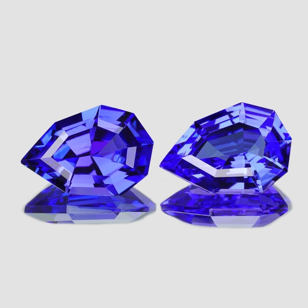 2 pcs Blauw, Violet Tanzaniet - 9.11 ct - nternational Colored Gemstone Association (ICA GemLab) #3.2