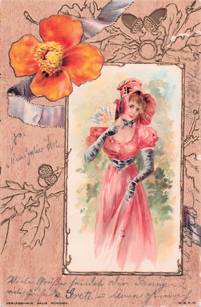 Mappe in rilievo con persone e numeri ricoperti d'oro - Cartolina (60) - 1910-1950 #4.3