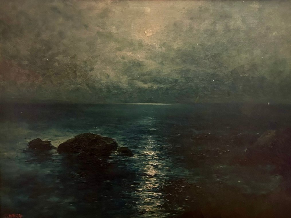 Giovanni Cavalleri (1858-1934) - Marina notturna luminosa #1.0