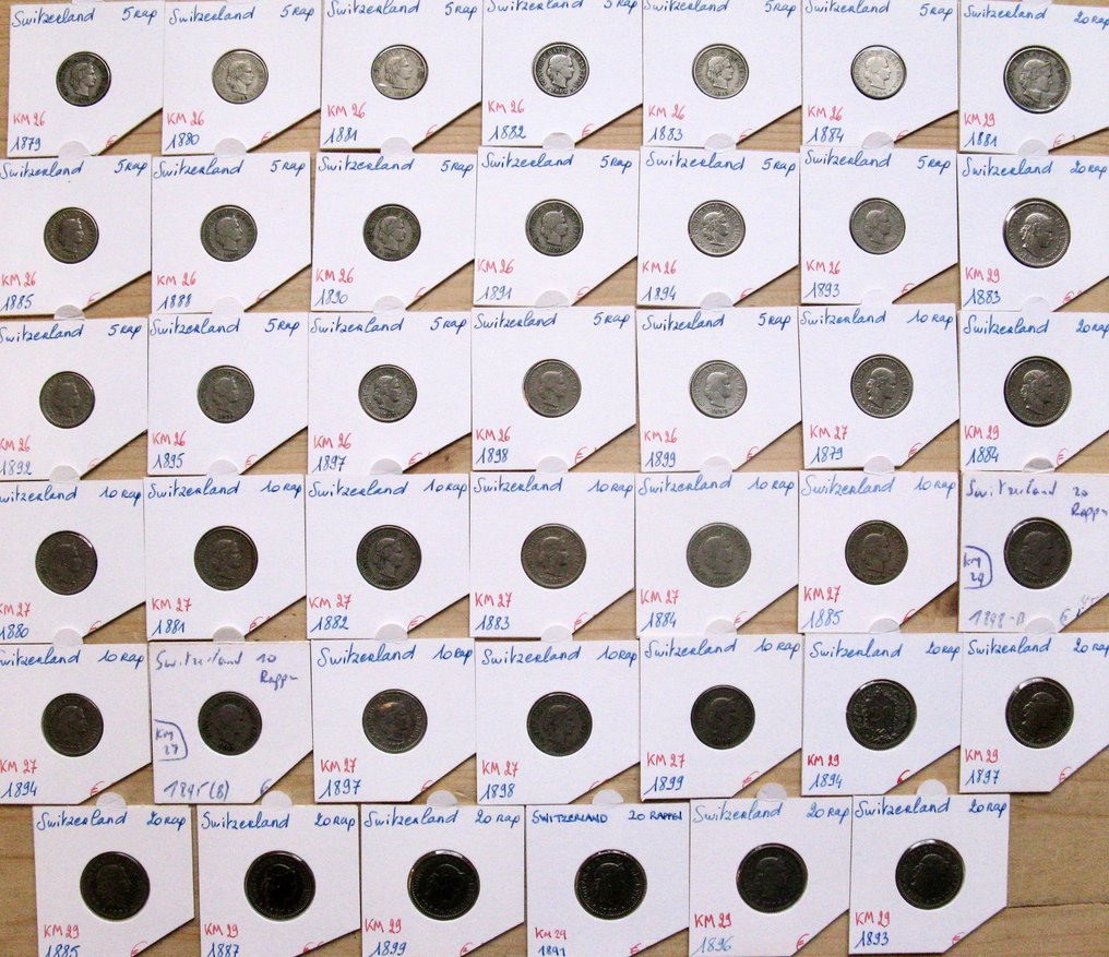 Zwitserland. Collection of 41 different  5, 10 and 20 Rappen 1879-1899 attractive series  (Zonder minimumprijs) #1.0
