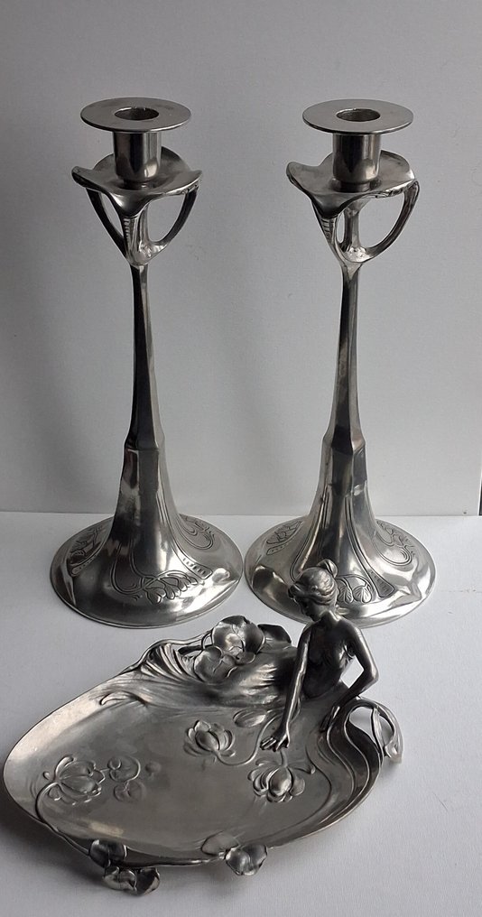 Decorative ornament (3) - Carl Kurz - Art nouveau candlesticks with mermaid. - Netherlands - candlesticks catch-all tray #1.0