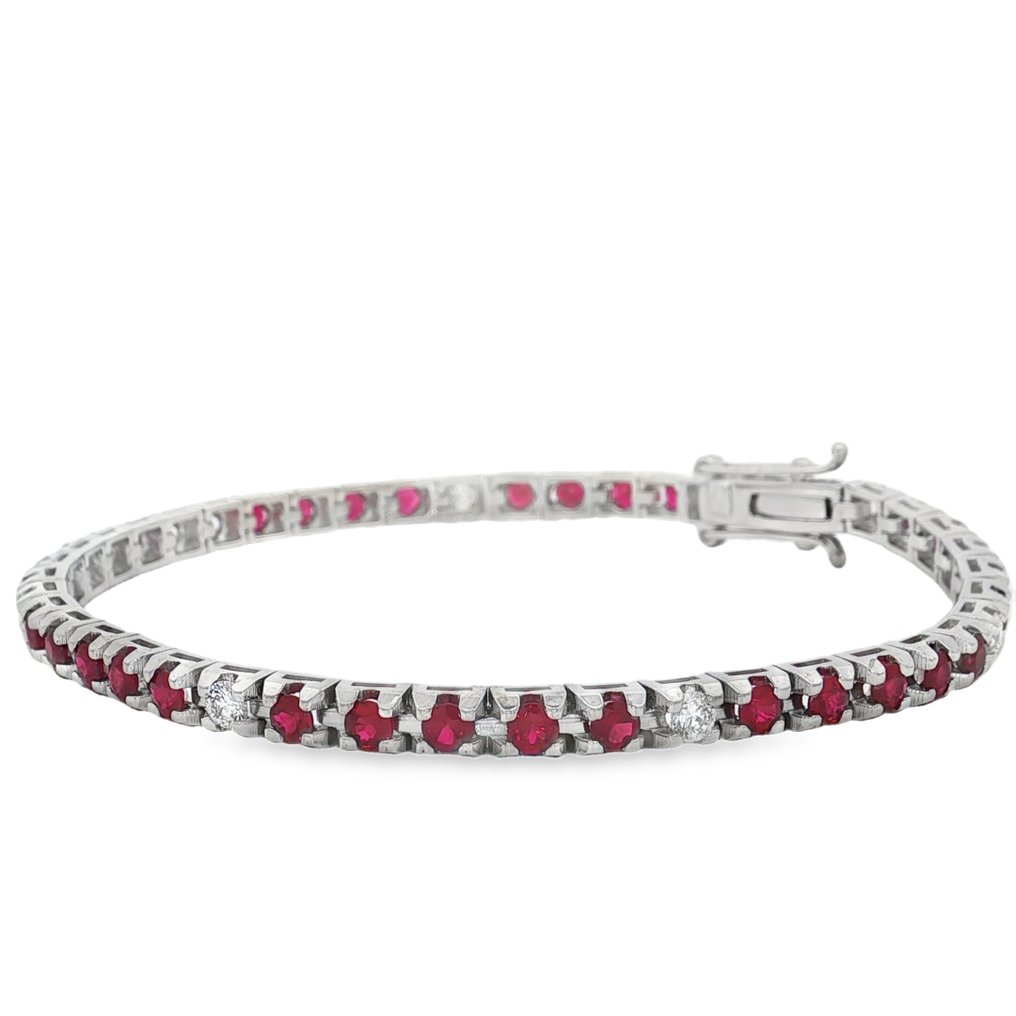 Βραχιόλι - 18 καράτια Λευκός χρυσός - 4.88ct. tw. Ρουμπίνι - Διαμάντι #1.0