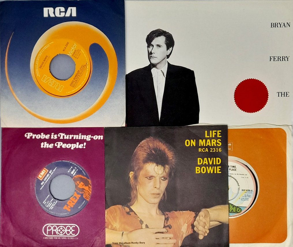 David Bowie, T. Rex, Bryan Ferry - All UK first pressings (4 x 7" singles + 1 LP) - Δίσκος βινυλίου - 1971 #1.0