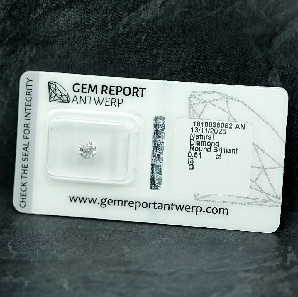 没有保留价 - 1 pcs 钻石  (天然)  - 0.51 ct - 圆形 - G - I3 - 安特卫普宝石报告（GRA） #1.0