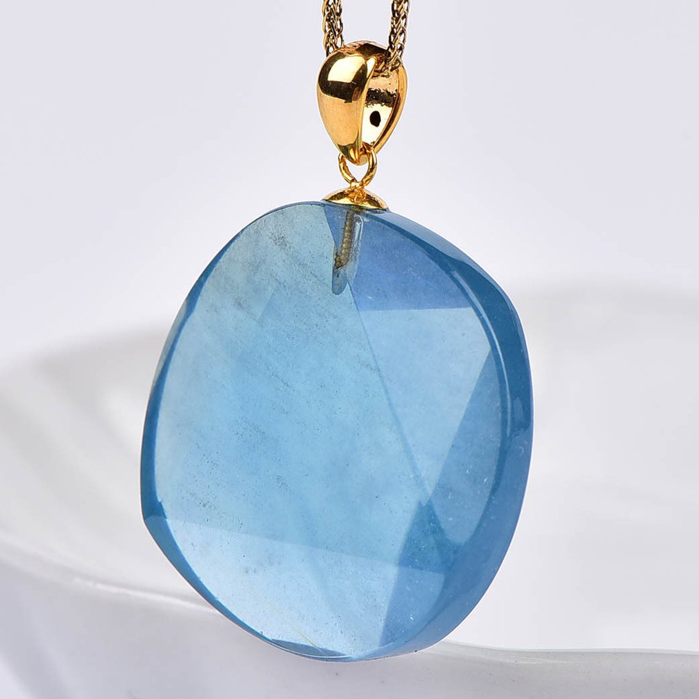 没有保留价 - 吊坠项链 - 18K包金 黄金 海蓝宝石 - ALGT 认证 #3.2