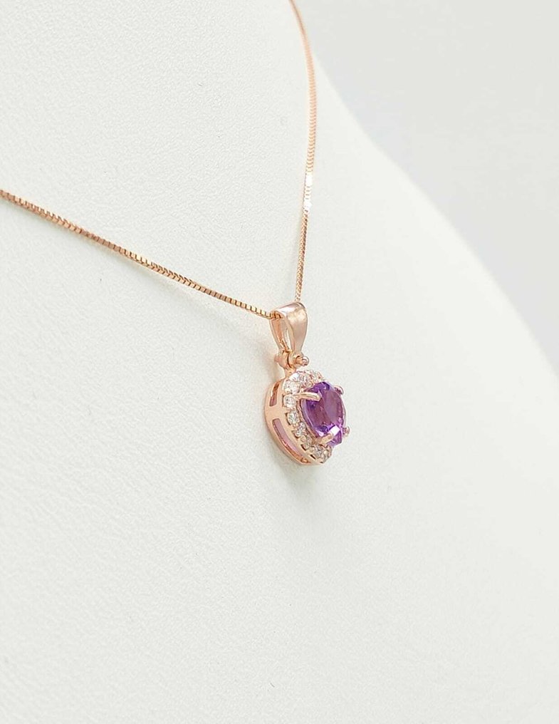 沒有保留價 - 頸鏈 - 14 克拉 玫瑰金 紫水晶 - 鉆石 #2.1