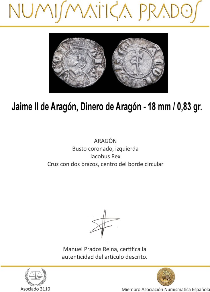 . Corona de Aragón Jaime II (1291-1327). Dinero (Ohne mindestpreis) #1.0