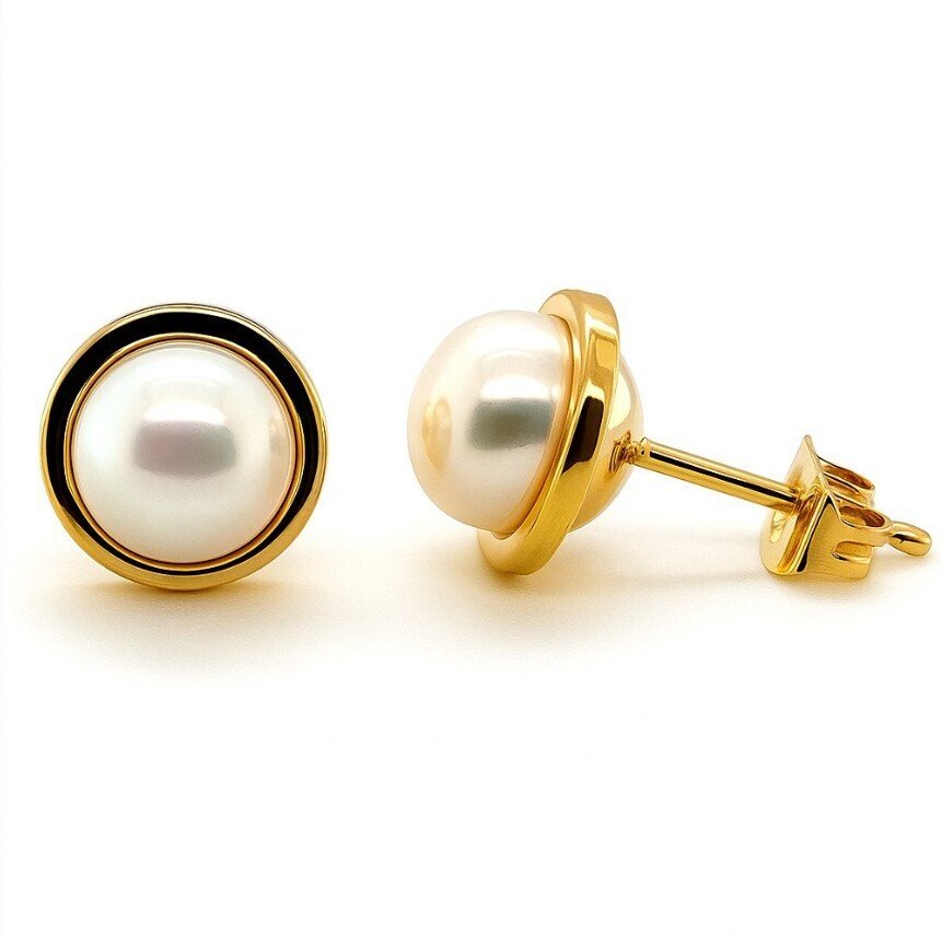 Boucles d'oreilles - 18 carats Or jaune Perle - Boucles d'oreilles perles classiques #1.0