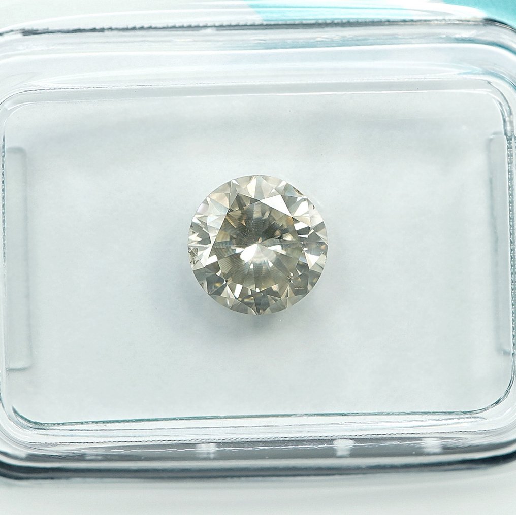 没有保留价 - 1 pcs 钻石  (天然色彩的)  - 1.08 ct - 圆形 - Light 稍帶灰色的 黄色 - I1 内含一级 - 国际宝石研究院（IGI） #1.0