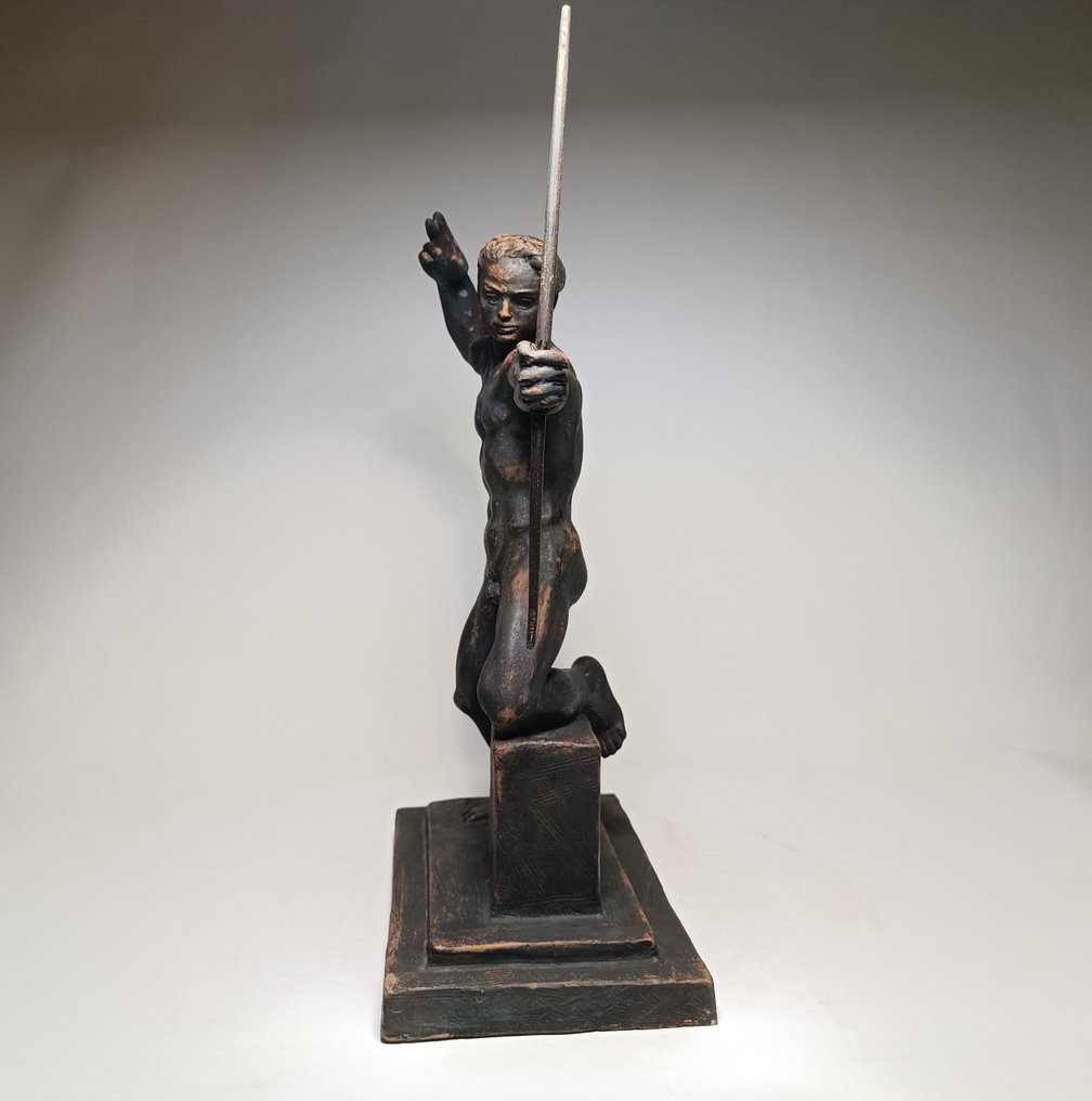 Csizmadia F. - Skulptur, Art Deco Nude Archer - 38 cm - Keramikk #3.2
