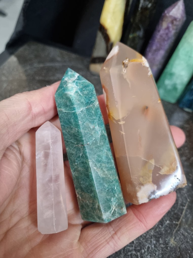 10 puncte de cristal, minerale diferite 12,1 - 5,7 cm - Punct de cristal- 1058 g - (10) #4.3