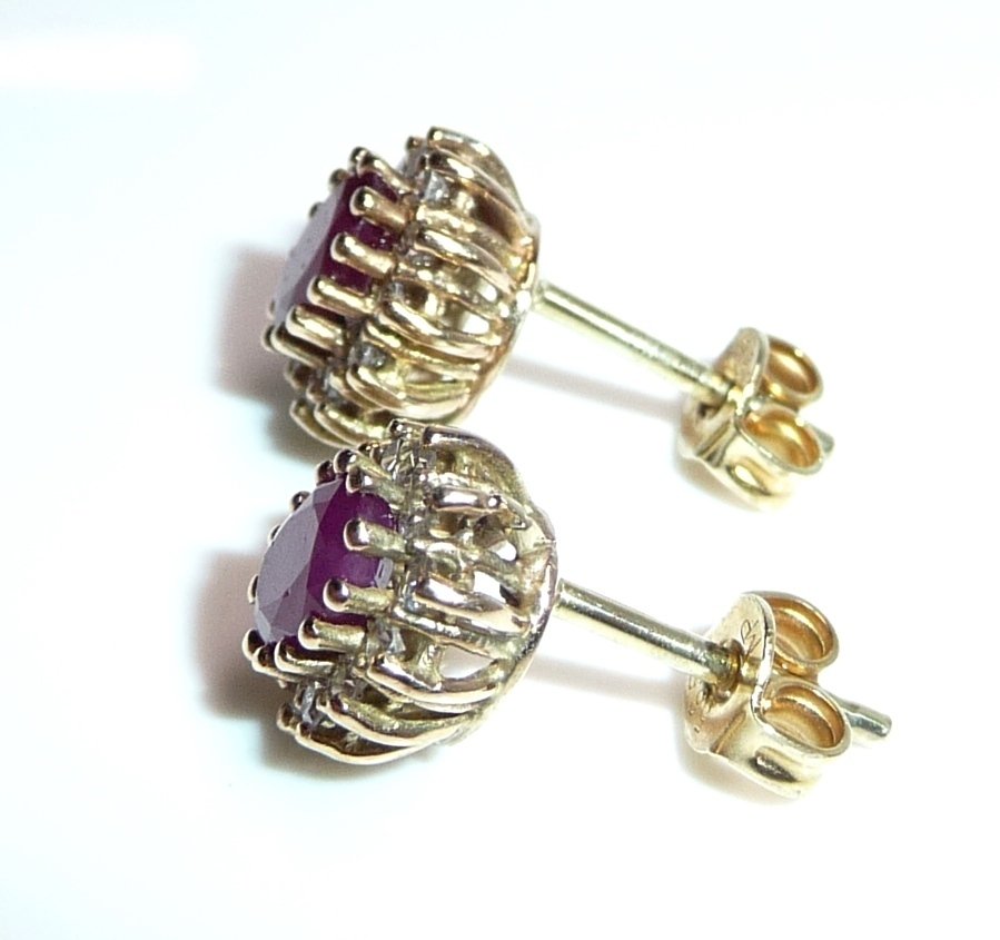 Earrings - 14 kt. Yellow gold - 1.26ct. tw. Diamond (Natural) - Ruby - Classic Design #4.3