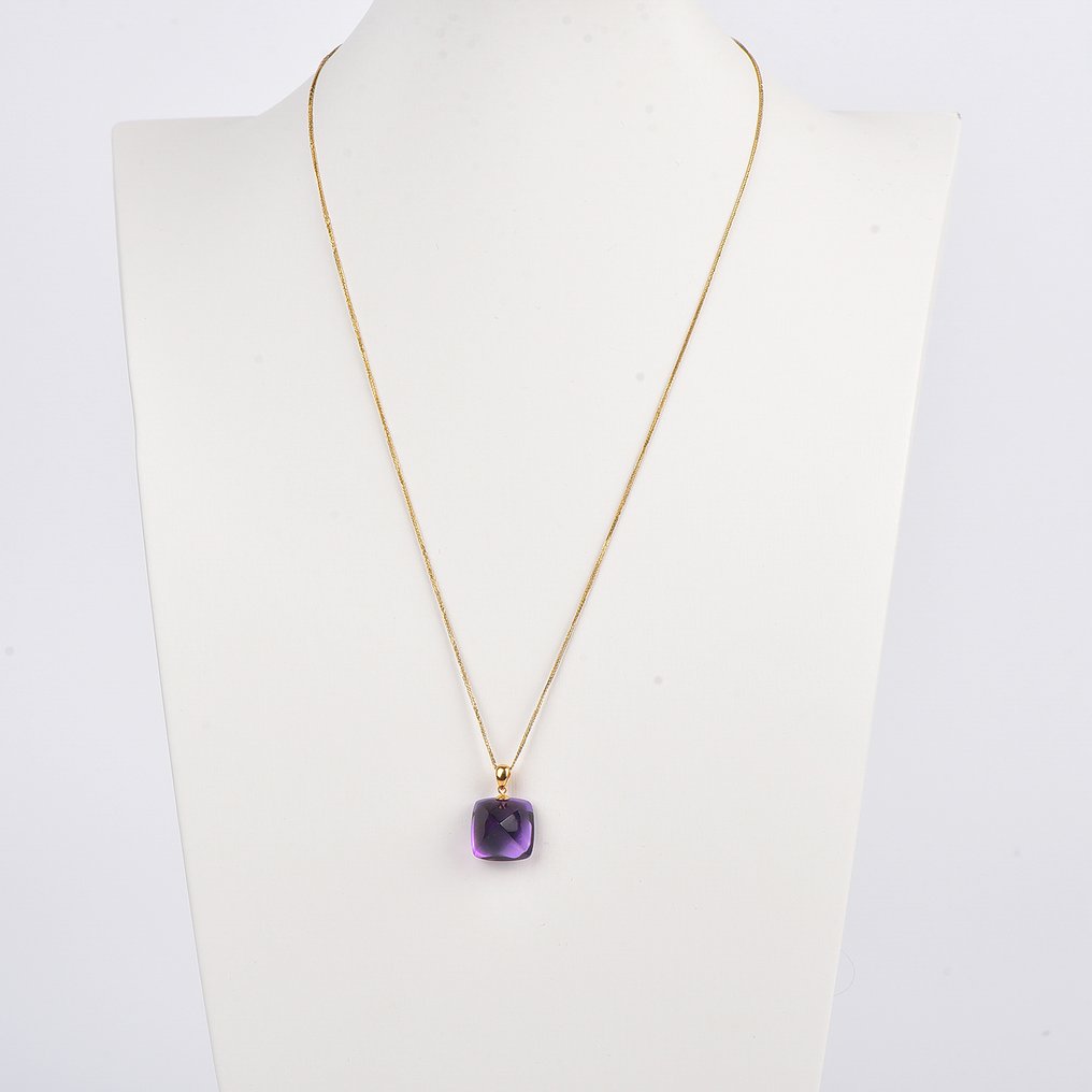 Senza prezzo di riserva - Collana con ciondolo - 18 carati Oro giallo Ametista - Certificato ALGT #3.2