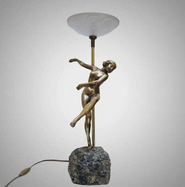 Lâmpada - Bronze, Granito, Vidro - Lâmpada com dançarina #1.0