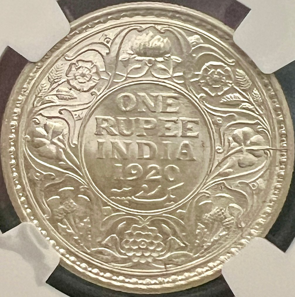 Brittiska Indien. George V. 1 Rupee 1920 (C) NGC MS64 #1.0