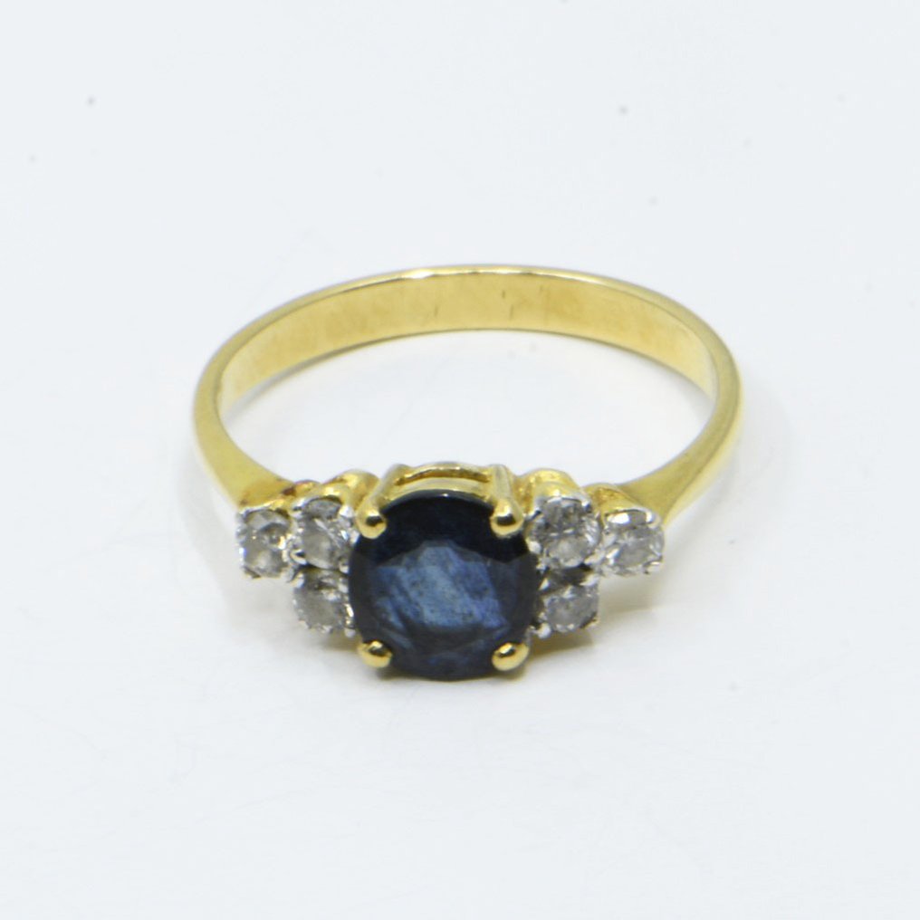 戒指 - 18K包金 黄金 -  1.31ct. tw. 蓝宝石 - 钻石 #1.0