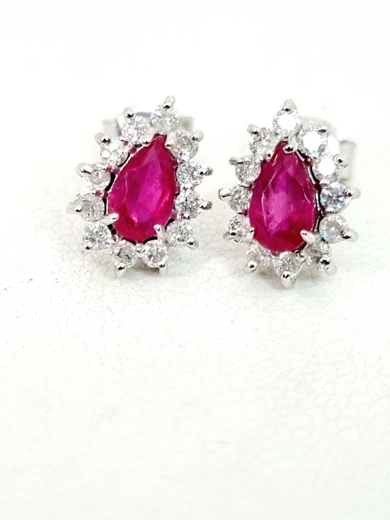 Earrings - 18 kt. White gold Ruby - Diamond #3.2