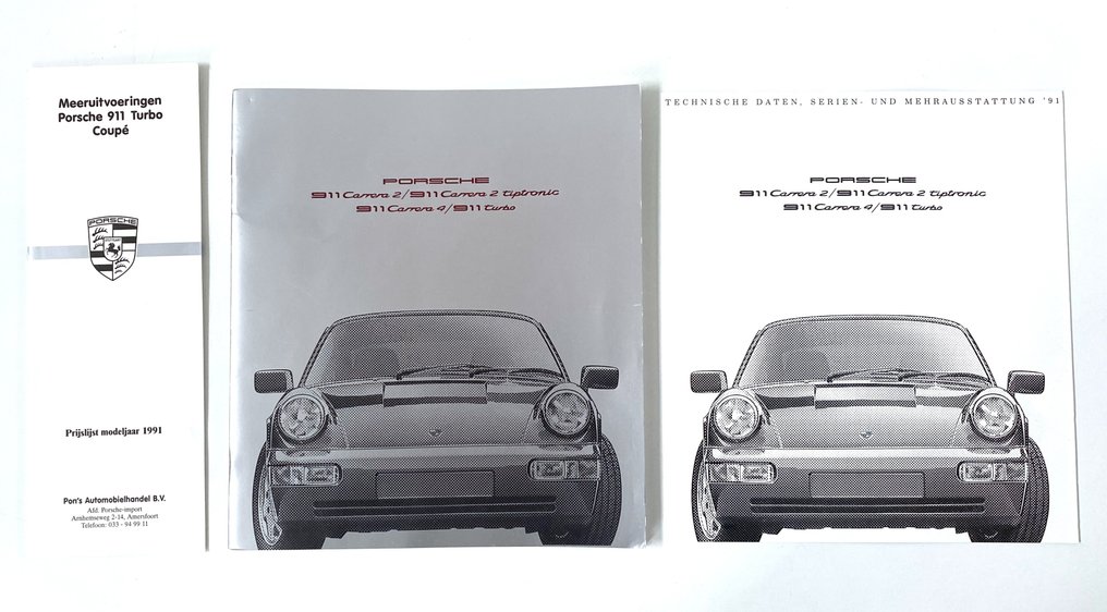 Porsche 911 Carrera (type 964) - 1991 brochure met prijslijst en 'daten'bijlage #1.0