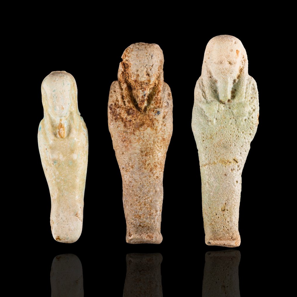 Ancient Egyptian Group of Three Faience Ushabtis - Figurines of Afterlife Labour (No reserve price) #1.0