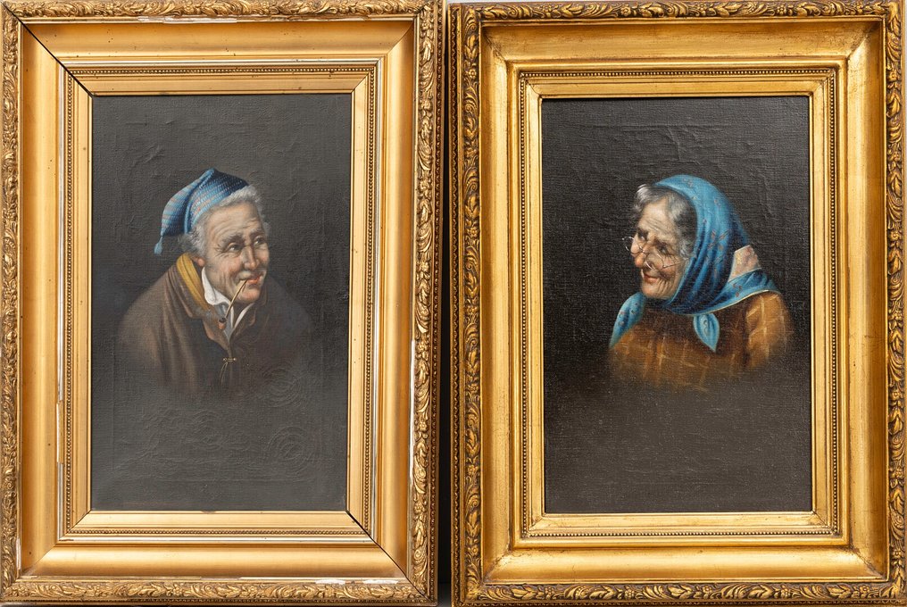 欧洲学校 (XIX) - Portrait Paar von Ehemann und Ehefrau - NO RESERVE #1.0