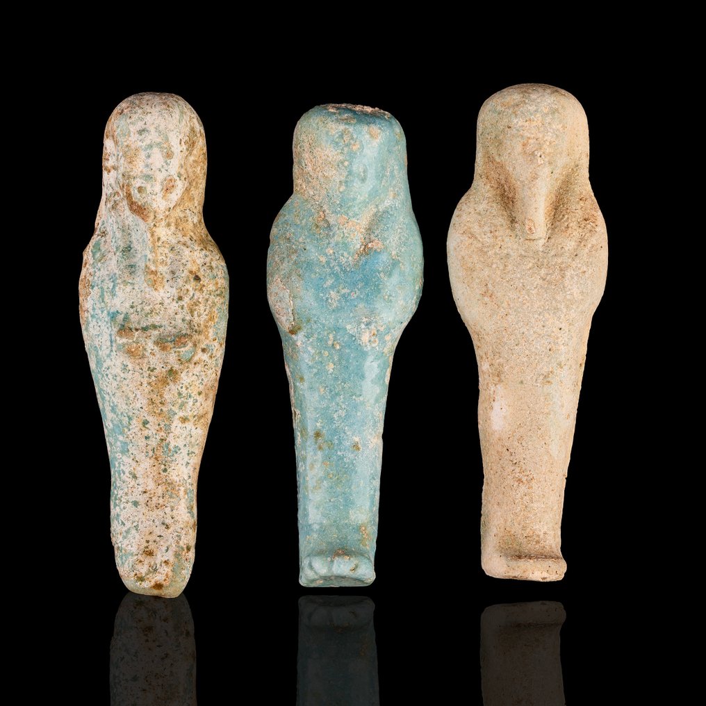 Ancient Egyptian Group of Three  Faience Ushabtis - Figurines of Afterlife Labour  (No reserve price) #1.0