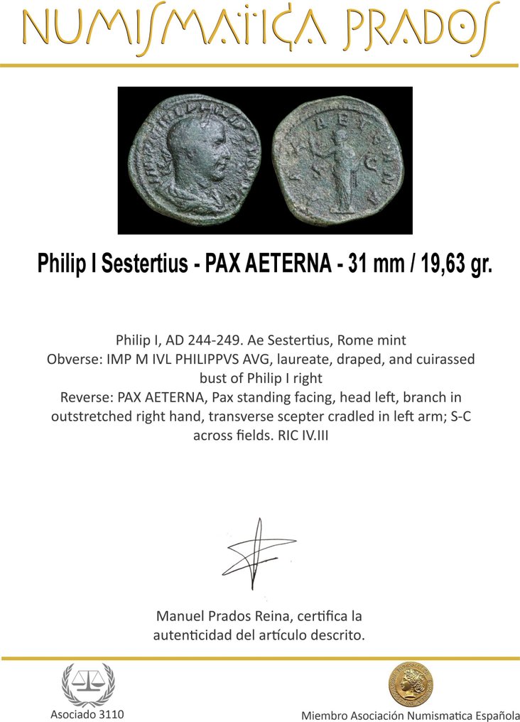 Romarriket. Philip I (AD 244-249). Sestertius  (Ingen mindstepris) #1.0