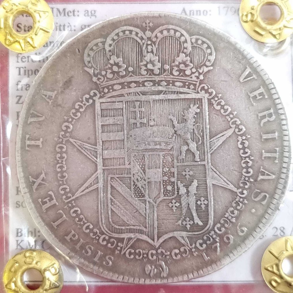 Italië, Groothertogdom van Toscane Ferdinando III di Lorena (1791-1824). Francescone 10 Paoli 1796 (Zonder minimumprijs) #1.0