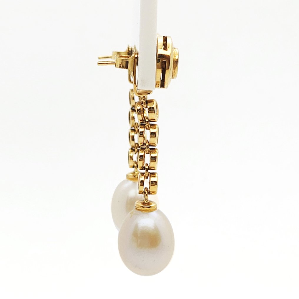 Drop fülbevaló - 18 kt. Sárga arany Gyöngy - Gyémánt #2.1