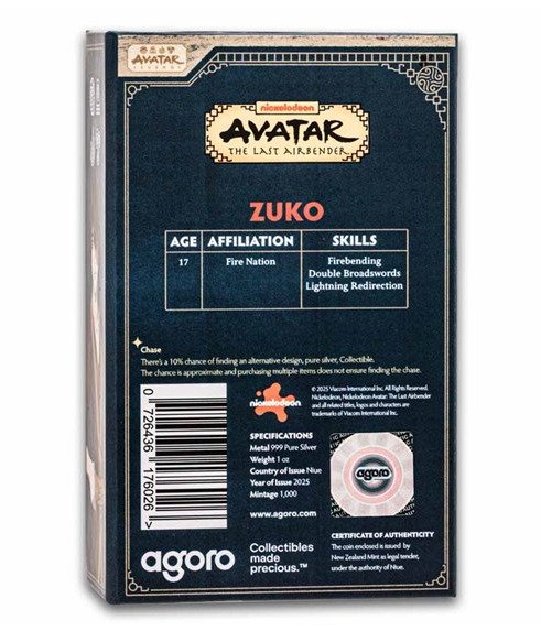 Niue. 2 Dollars 2025 – Avatar: NickToons “Zuko” – 1 oz Silver .999 – Prooflike – Limited Edition #3.2