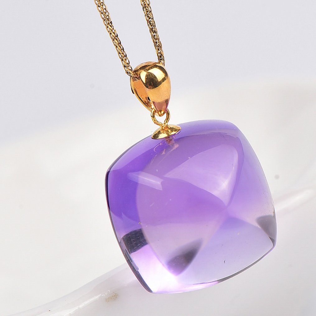 χωρίς τιμή ασφαλείας - Κολιέ με μενταγιόν - 18 καράτια Κίτρινο χρυσό Αμέθυστος - ALGT Πιστοποιημένο #1.0