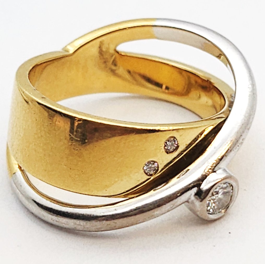 Bague - 18 carats Or jaune, Or blanc - 0.19ct. tw. Diamant (Naturelle) #3.2