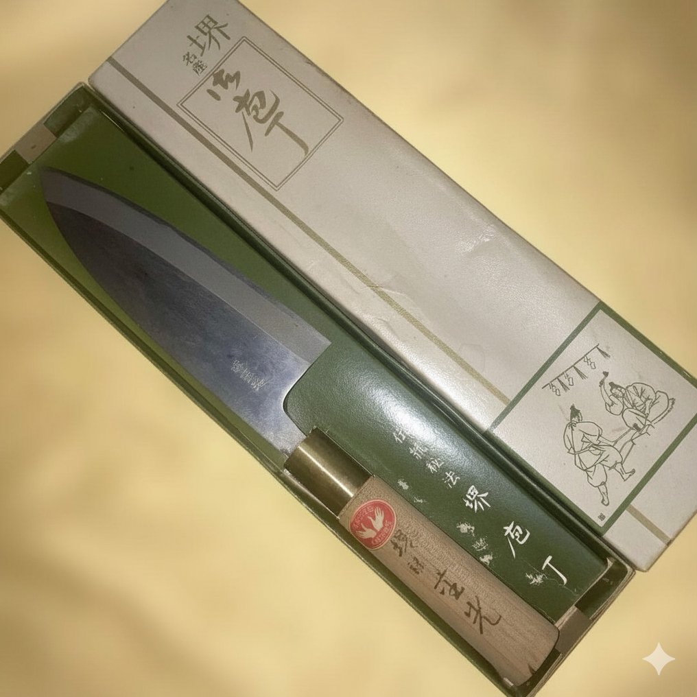 Sakai Shigemitsu - 厨刀 -  一把高品质的Deba刀，配有木柄和皇室专用的刀鞘。 - 钢 - 日本 #1.0