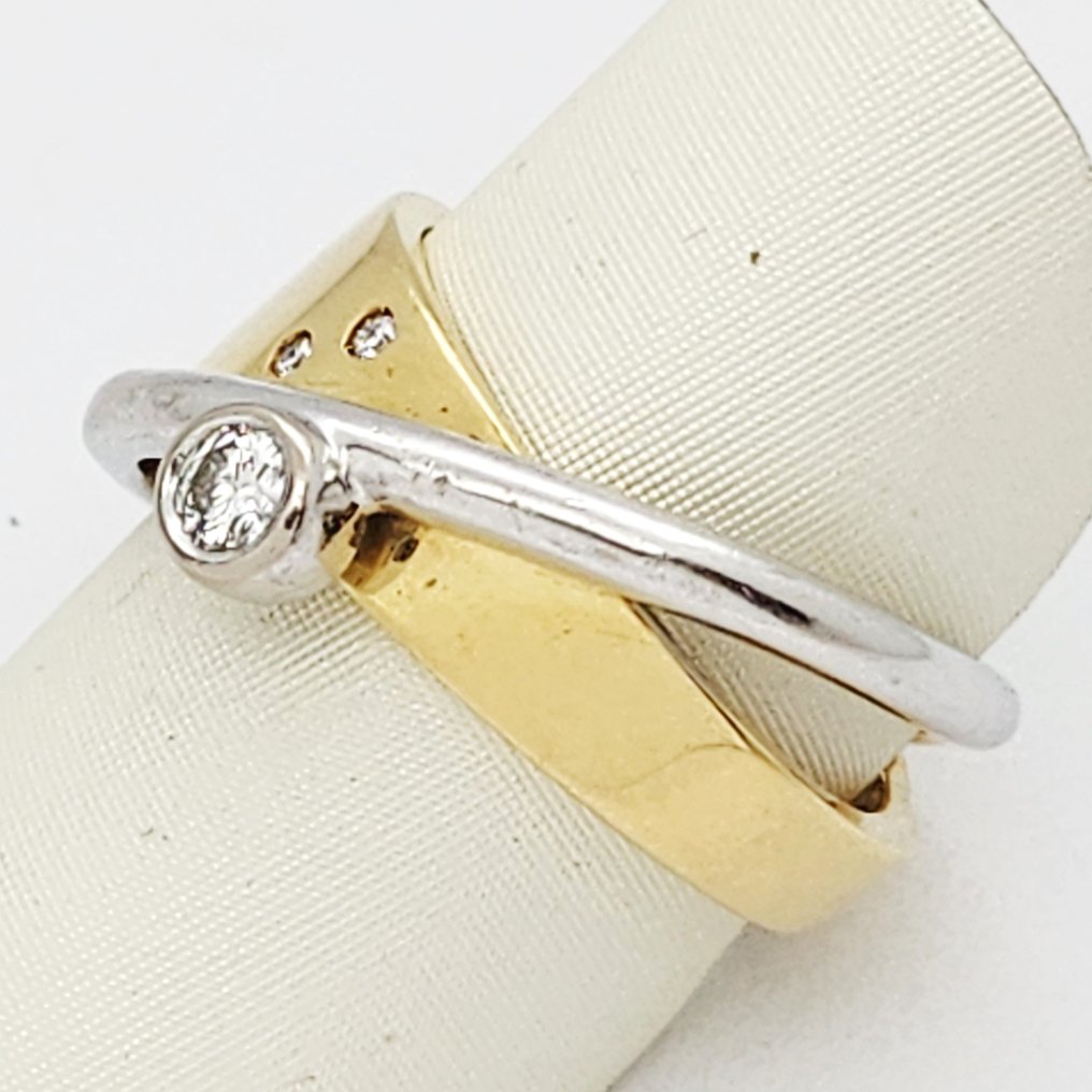 Bague - 18 carats Or jaune, Or blanc - 0.19ct. tw. Diamant (Naturelle) #2.1