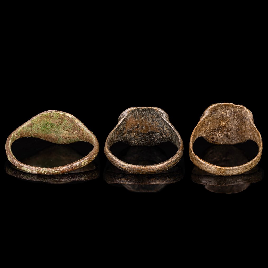 中世纪,欧洲 铜合金印章戒指 - 三枚一套的个人印章 (没有保留价) #2.1