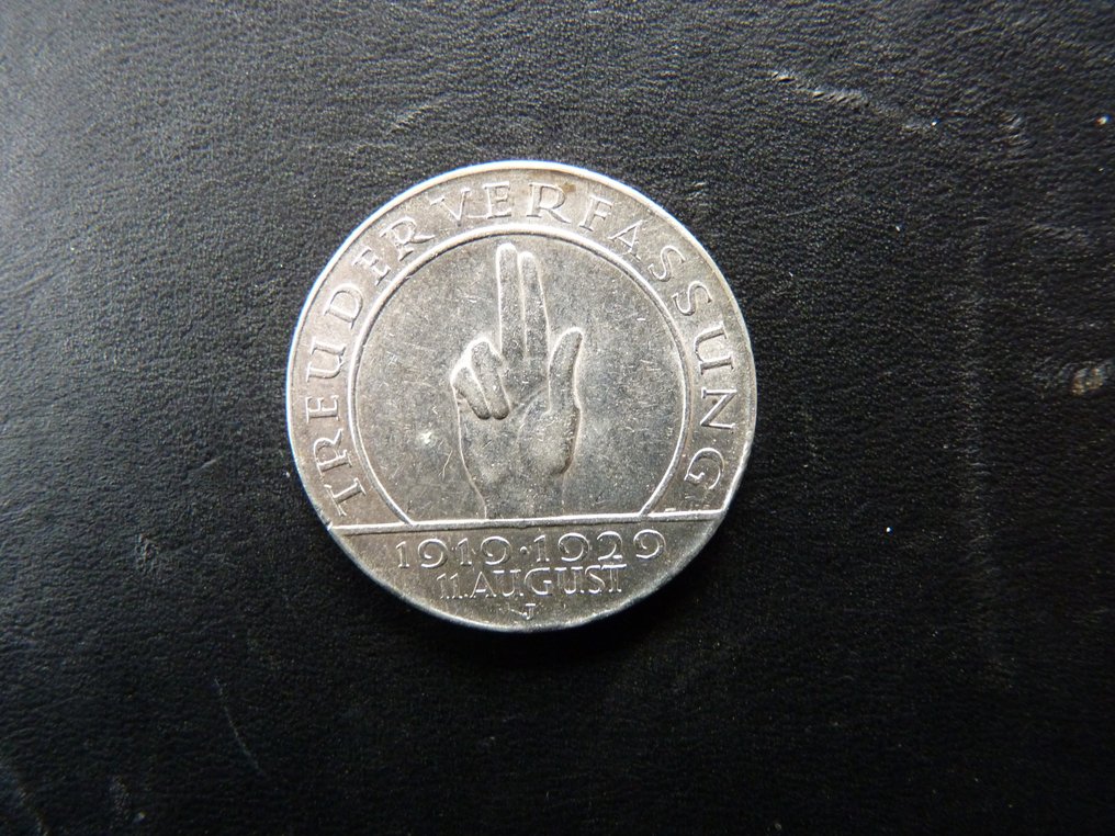 Duitsland, Weimar Republiek 3 Reichsmark 1929 J Treu der Verfassung, Schwurhand (Zonder minimumprijs) #1.0